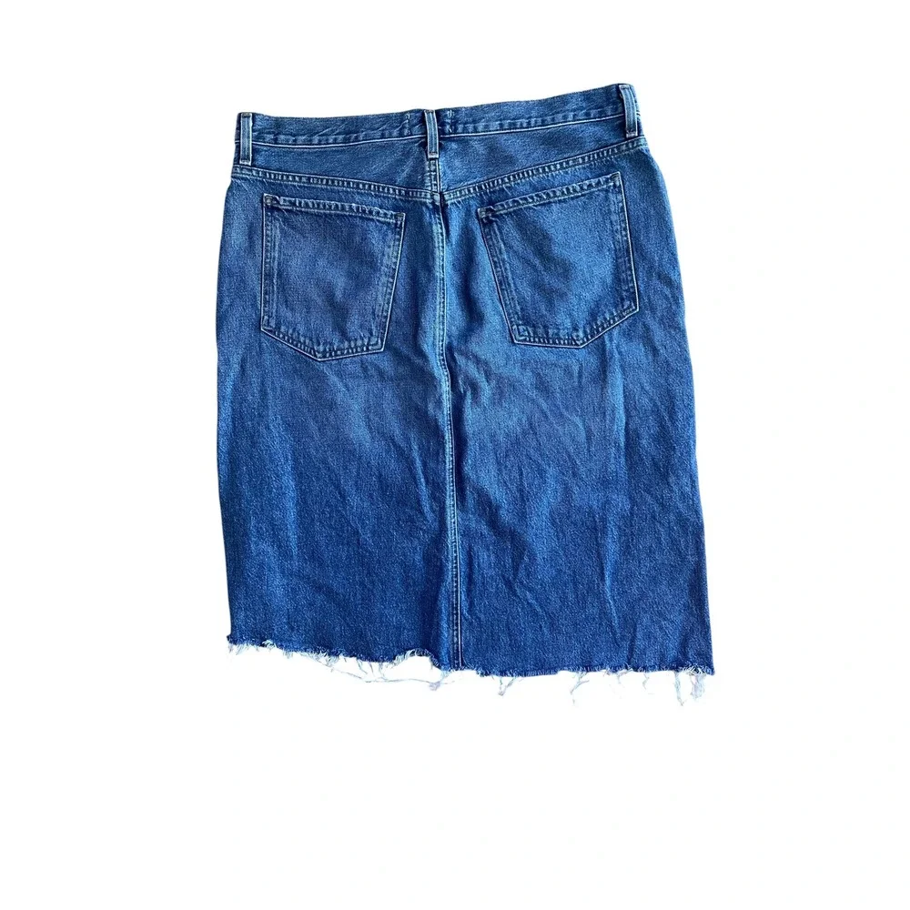 Agolde Leif Denim Skirt Medium Indigo Raw Hem Cotton Size 31